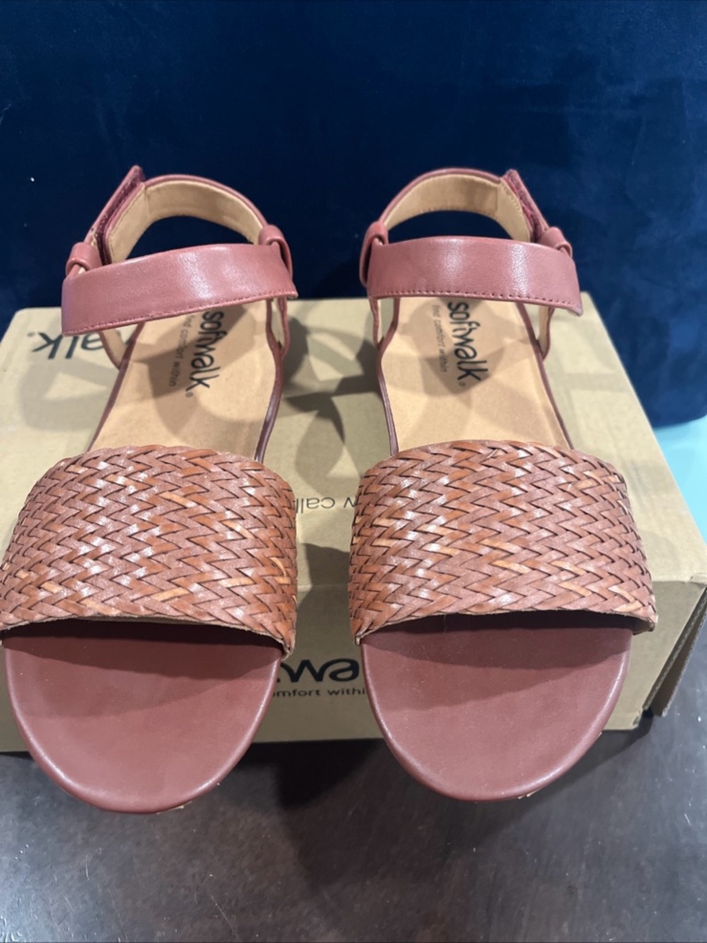 SoftWalk Women's Woven Strap Ankle Sandals - Rosewood